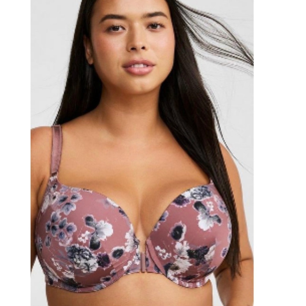 Torrid T-Shirt Push Up Bra Womens 40D Rose Taupe Floral 360 Back Smoothing NEW